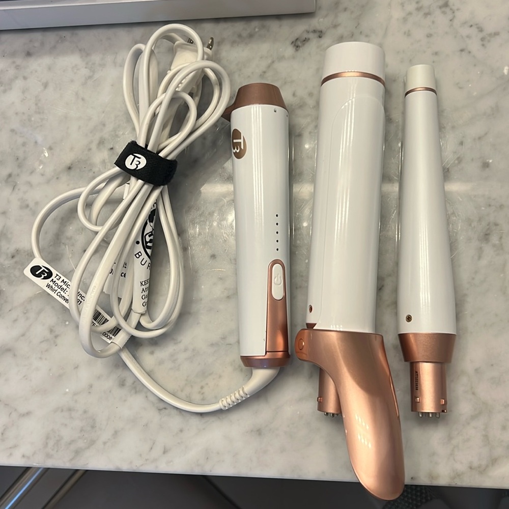 T3 curling iron- includes 1.5” barrel attachment and tapered curling wand